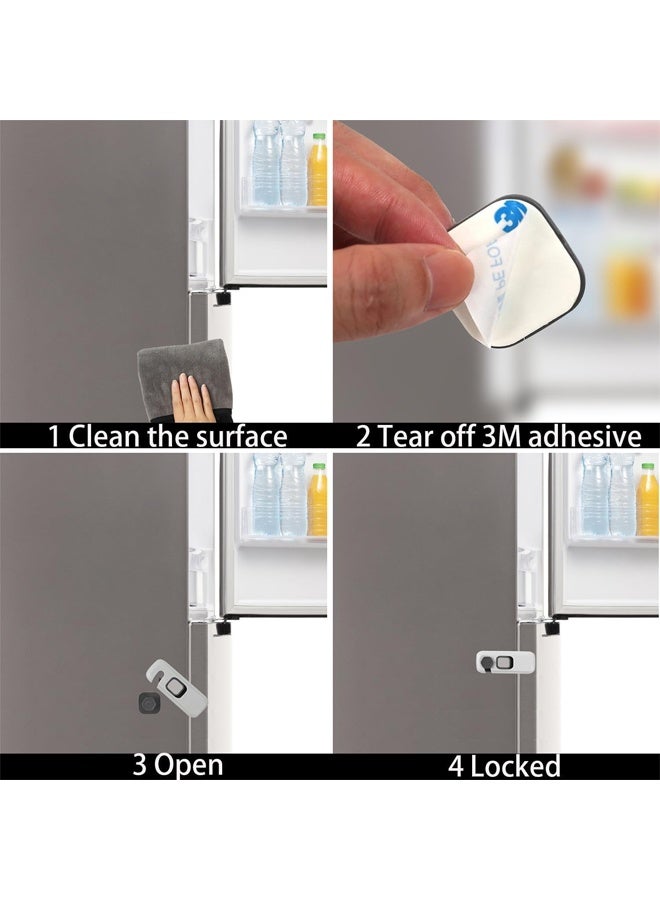 DUNISO قفل ثلاجة مقاوم للأطفال 2 حزمة، أقفال ثلاجة للأطفال مع لاصقات لاصقة، أقفال أمان للأطفال للثلاجات، الخزائن، الأدراج، الأبواب المزدوجة والمزيد (رمادي) - Image 5