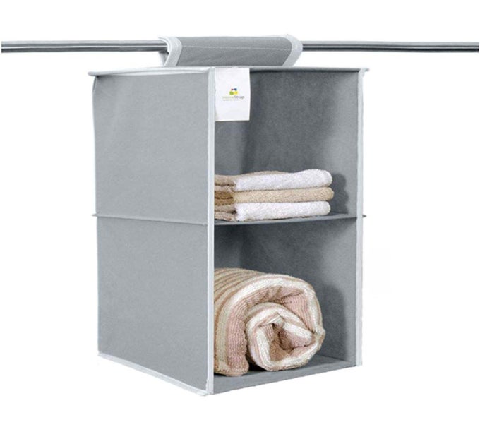 NONWOVEN NON WOVEN FABRIC 2 SHELFCOMPARTMENT CLOSET CLOTH HANGING ORGANIZERCLOTHES STORAGE WARDROBE ORGANISER FOR ALMIRAH GREYPACK OF 1SHARK TANK PRODUCT