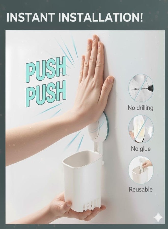 HOME&I Suction Cup Toothbrush Holder for Shower Wall, Drill-Free Self-Draining Bathroom Organizer, Removable Wall Mounted Storage for Toothpaste, Razor & Accessories - Image 2