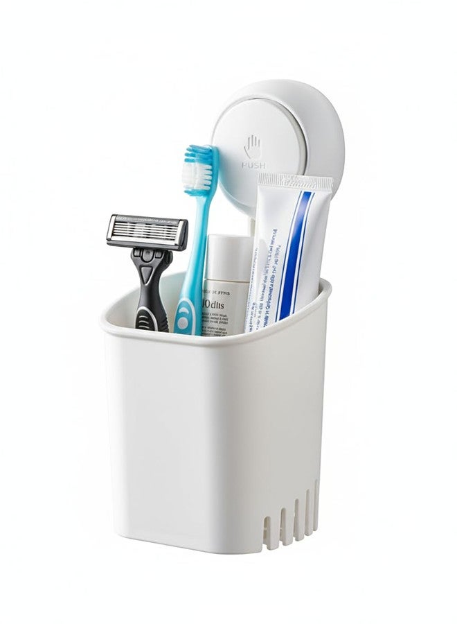 HOME&I Suction Cup Toothbrush Holder for Shower Wall, Drill-Free Self-Draining Bathroom Organizer, Removable Wall Mounted Storage for Toothpaste, Razor & Accessories - Image 1