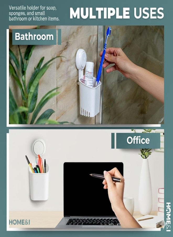 HOME&I Suction Cup Toothbrush Holder for Shower Wall, Drill-Free Self-Draining Bathroom Organizer, Removable Wall Mounted Storage for Toothpaste, Razor & Accessories - Image 4