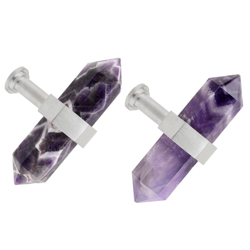 mookaitedecor Set of 2 Amethyst Double Crystal Points Drawer Knobs with Screws Decorative Stone Cabinet Handle Pulls for Dresser Cupboard Kitchen Decor Brushed Stainless Steel - Image 2