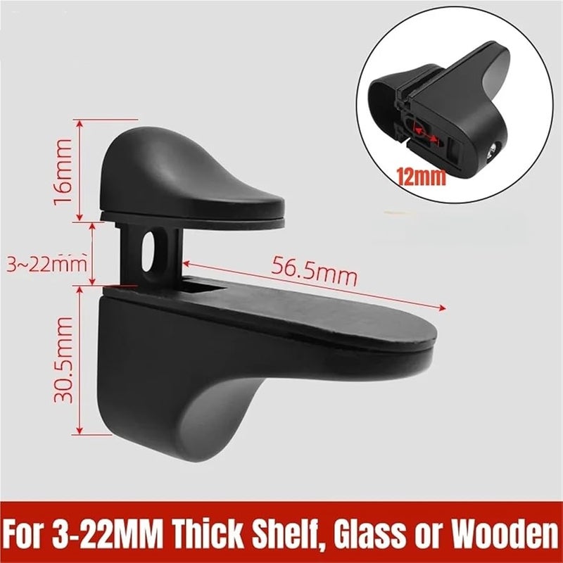 Adjustable Glass Clamp Brackets With Anti Slip Pads Wood Shelf Support Clips A Style Black 8pcs - Image 3