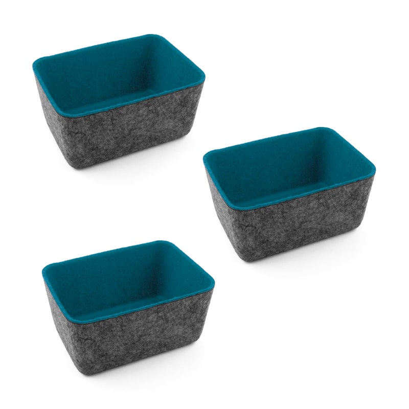 Three by Three Seattle feltlikeit Deep Organizer Tapered Storage Bins EcoFriendly Stylish Organization for Home Office 3 Pack Blue