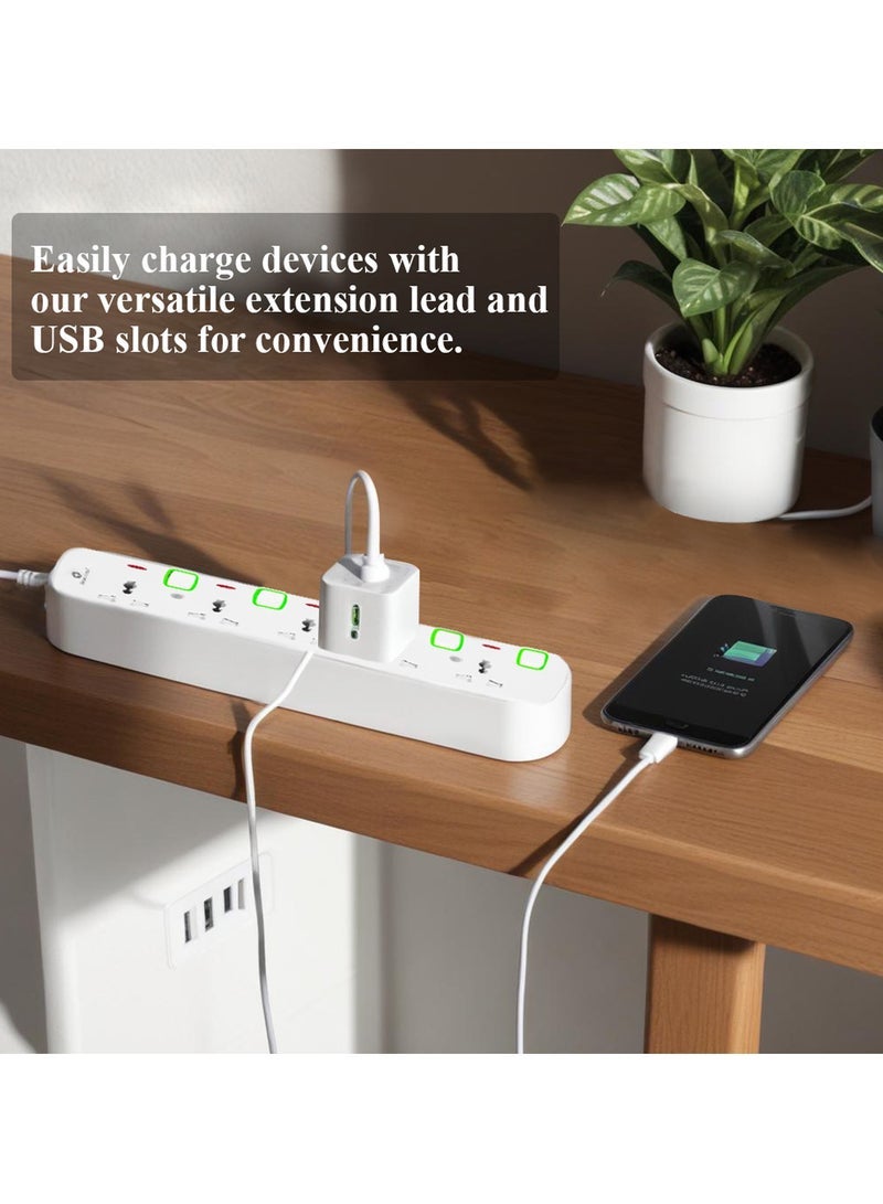 ECVV Home Care Home Care 5 Way Extension Socket 3M - Extension Lead Strip With Led Indicators | Extra Long Cord With Over Current Protected | Ideal For All Electronic Devices | 2 Years Warranty - Image 4