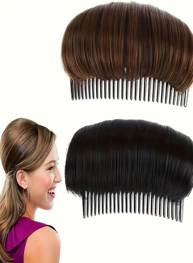 Ashkash 2PC Invisible Fluffy Synthetic False Volume Bump It Up Hairstyle Clip Bun Maker For Women, Volume Insert Hair Bump Up Tool For Short Long Hair DIY Hair Accessories (Black & Brown) - Image 1