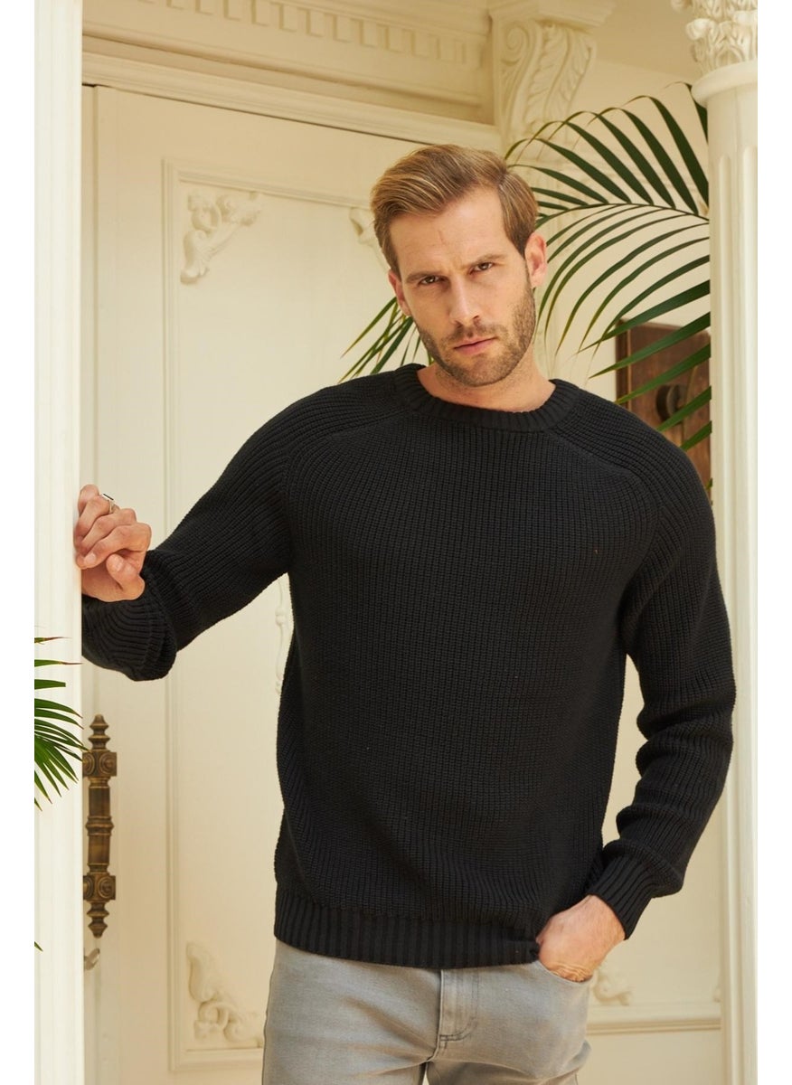 Odelon - Men's Crew Neck Thessaloniki Knitted Cotton Knitwear Sweater Black - Image 1
