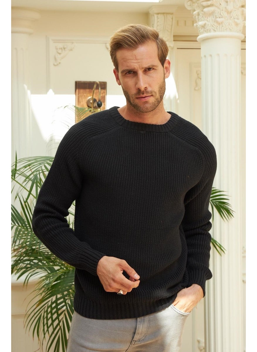Odelon - Men's Crew Neck Thessaloniki Knitted Cotton Knitwear Sweater Black - Image 1