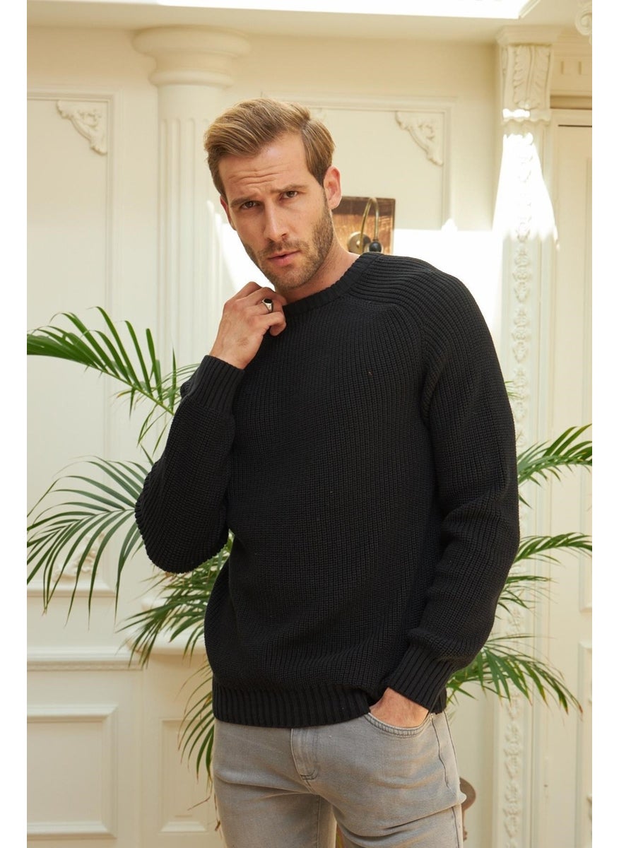 Odelon - Men's Crew Neck Thessaloniki Knitted Cotton Knitwear Sweater Black - Image 1