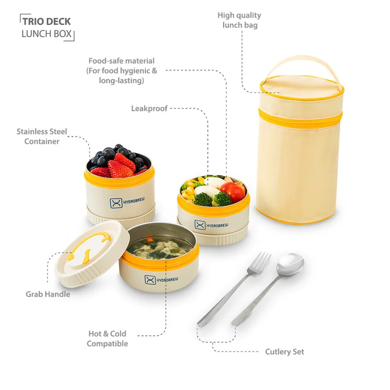 Hydrobrew Hydrobrew Trio Deck Lunch Box with Cutlery - Opal Cream