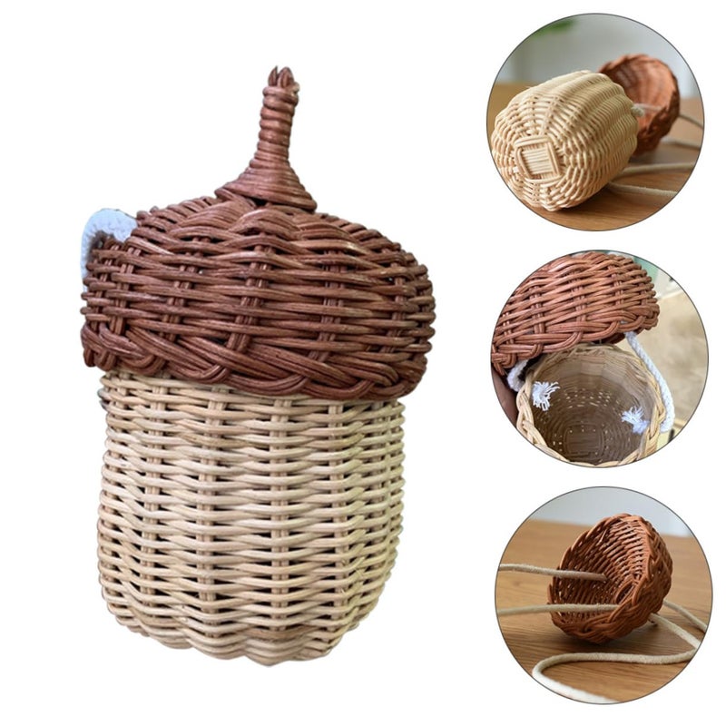 Mini Rattan Crossbody Bag Basket Shape Pouch for Boys Girls Fun Photo Prop - Image 5