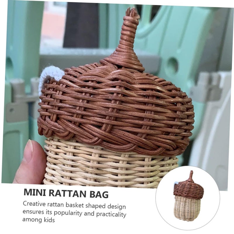 Mini Rattan Crossbody Bag Basket Shape Pouch for Boys Girls Fun Photo Prop - Image 4