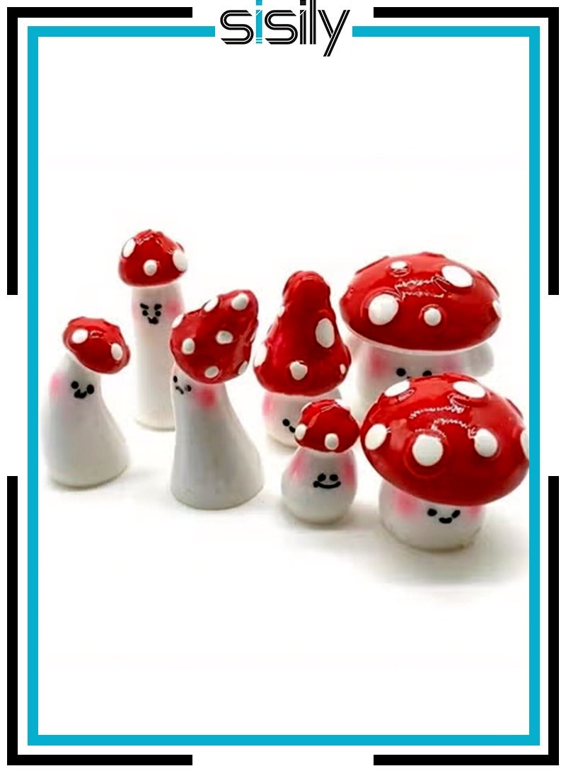 سيسلي 7 قطع فطر مصغر، تماثيل فطر صغيرة، زينة فطر فطر صغيرة لطيفة من الراتنج للحديقة الخارجية، أوعية نباتات ذات مناظر طبيعية صغيرة، حرف بونساي، ديكور حفلات غرفة المنزل - Image 1