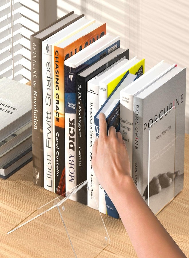 Dooiclear Acrylic Bookends 4 Pcs, Clear Book Ends for Shelves, Transparent Bookend Organizer, Book Holder Stand Decorative, Book Stoppers for Heavy Duty Books, CD, File, Video Games - Image 5