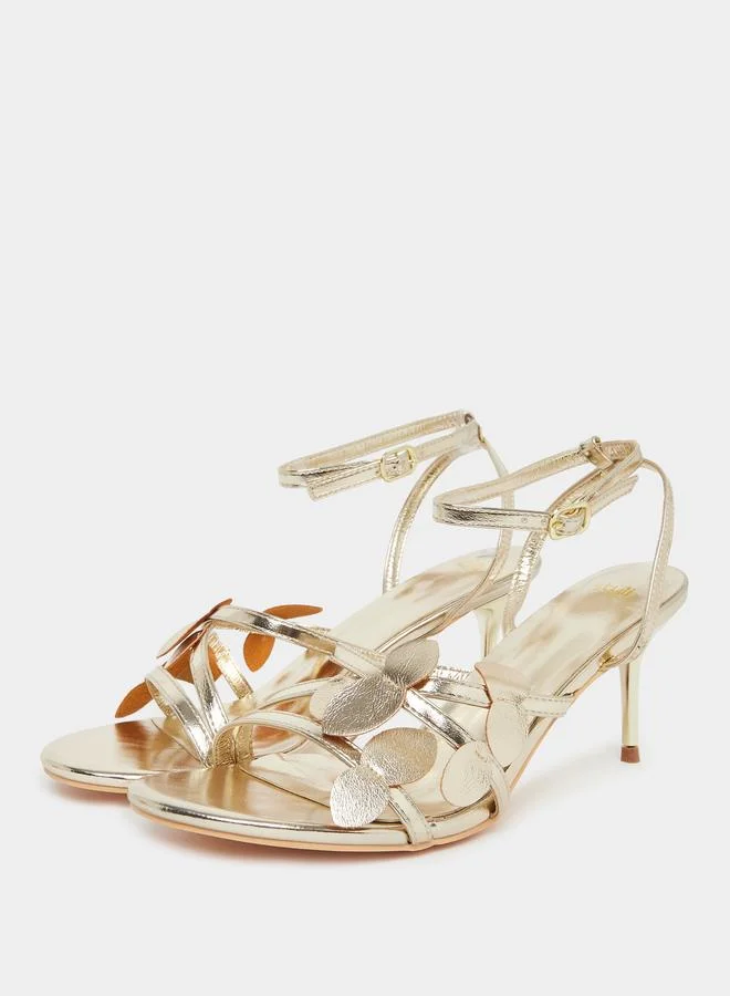 Styli Ankle Strap Metallic Heel Sandals