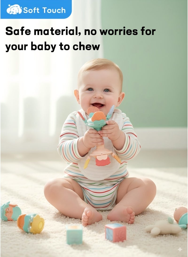 Soft Touch Multi-mode Baby Teether Toy Baby Rattle Toddler Soothing Toys with Spiral Slide Baby Chew Toy for 0-3 Years Baby Boys and Girls (Green) - Image 3
