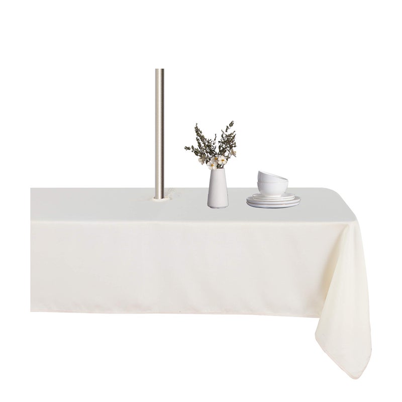 LUSHVIDA Rectangle Outdoor Tablecloth with Umbrella Hole and Zipper 60x102 Inch Beige Washable Waterproof Table Cloth Spill Proof Wrinkle Free Table Cover for Patio Spring Summer Picnic BBQS