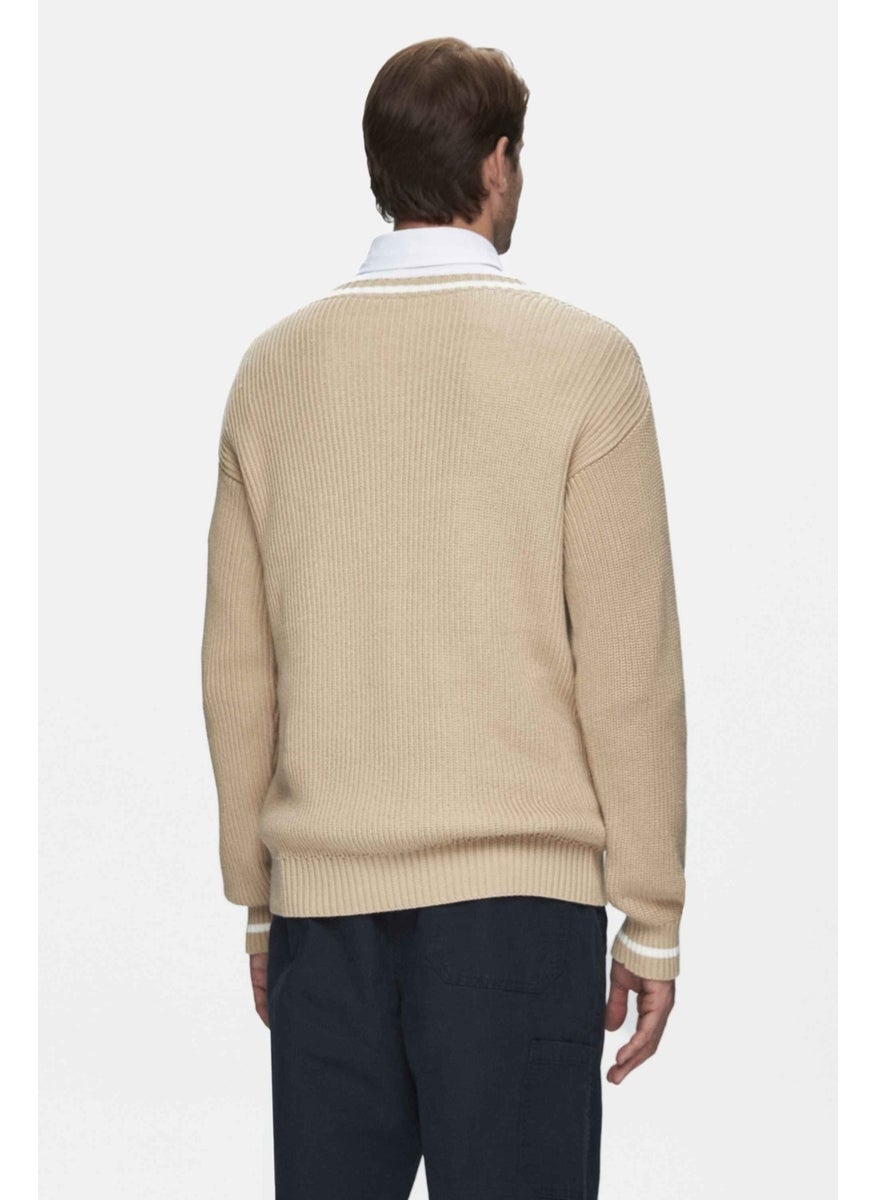UCLA Heyoka Dark Beige Embroidered Crew Neck Loose Fit Men's Sweater  - Image 5