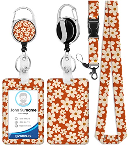 Toykee ID Badge Holder with Lanyard and Retractable Badge Reel Clip, Retro Flowers Floral Bouquet Card Name Tag Lanyard Vertical ID Protector Bage Clips for Women Nurse Doctor Teacher Student Red - Image 1