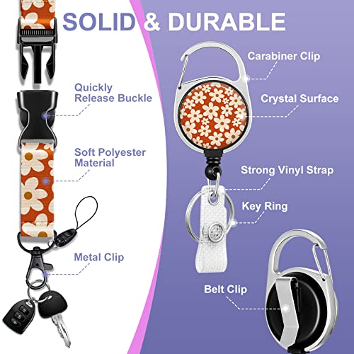 Toykee ID Badge Holder with Lanyard and Retractable Badge Reel Clip, Retro Flowers Floral Bouquet Card Name Tag Lanyard Vertical ID Protector Bage Clips for Women Nurse Doctor Teacher Student Red - Image 4