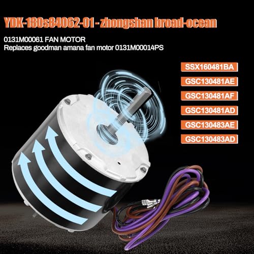Knocokie 0131M00061SP, 1/4 Hp Condenser Fan Motor Replaces Goodman Condenser Fan Motor, Zongshan Broad-Ocean YDK-180S84062-01-830 RPM, 1-Speed, Replaces Amana Janitrol P/N: 0131M00014PS - Image 3