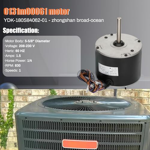 Knocokie 0131M00061SP, 1/4 Hp Condenser Fan Motor Replaces Goodman Condenser Fan Motor, Zongshan Broad-Ocean YDK-180S84062-01-830 RPM, 1-Speed, Replaces Amana Janitrol P/N: 0131M00014PS - Image 4