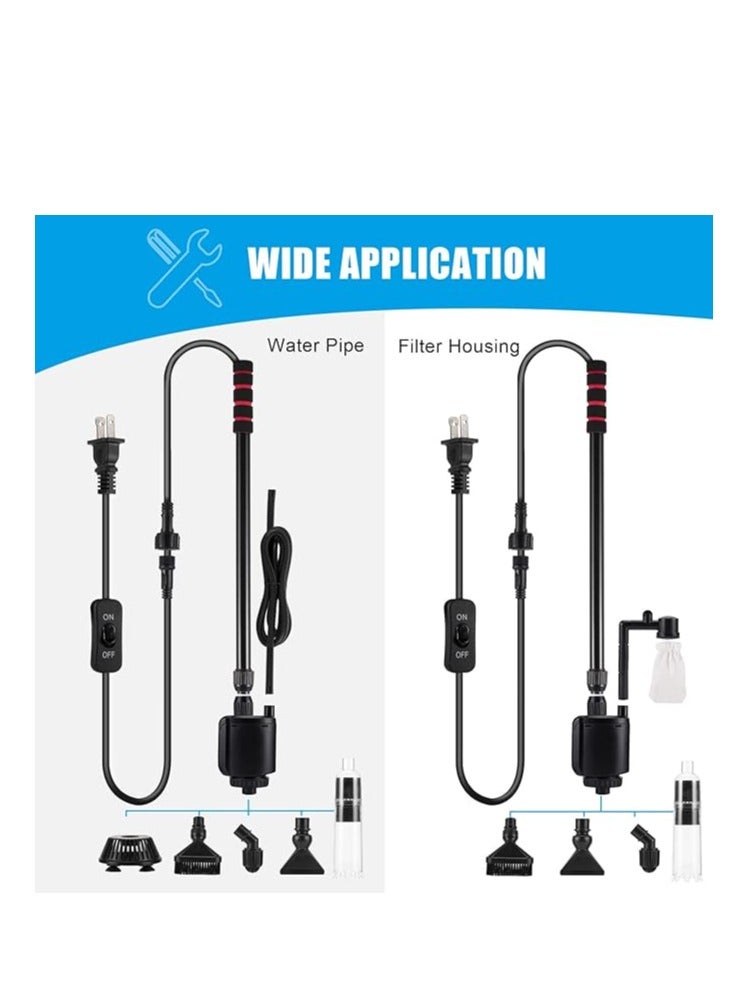 AQQA Aquarium Gravel Cleaner Siphon Kit,6 in 1 Electric Vacuum Fish Tank Water Changer Set, Aquarium Siphon Vacuum Cleaner for Absorb Dirt, Wash Sand Controller - Image 2