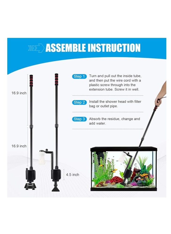 AQQA Aquarium Gravel Cleaner Siphon Kit,6 in 1 Electric Vacuum Fish Tank Water Changer Set, Aquarium Siphon Vacuum Cleaner for Absorb Dirt, Wash Sand Controller - Image 4
