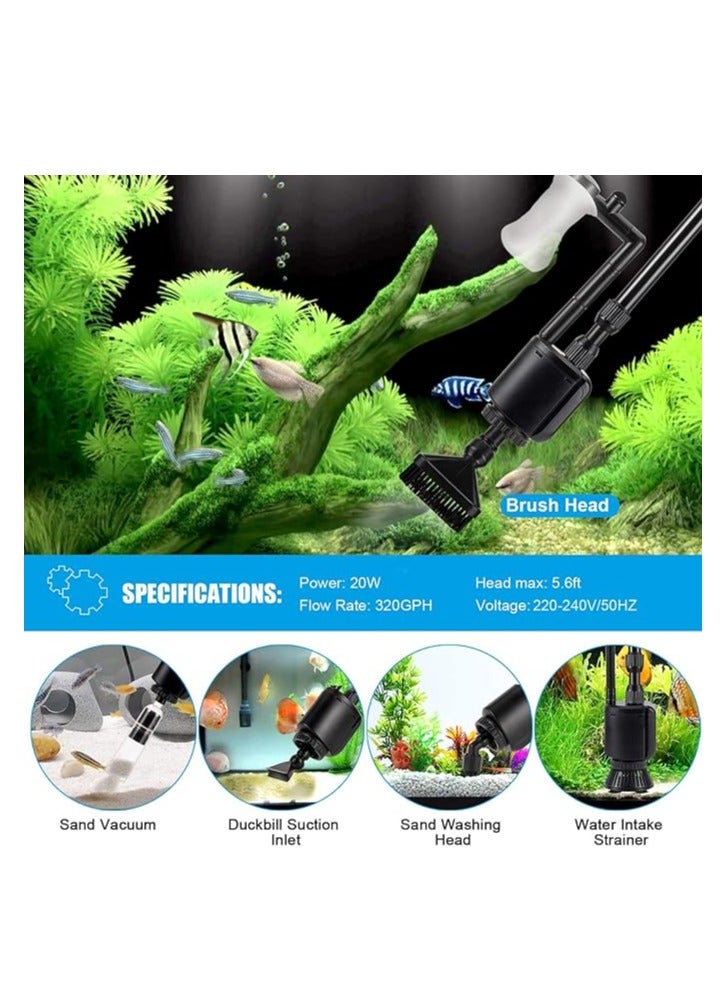 AQQA Aquarium Gravel Cleaner Siphon Kit,6 in 1 Electric Vacuum Fish Tank Water Changer Set, Aquarium Siphon Vacuum Cleaner for Absorb Dirt, Wash Sand Controller - Image 5