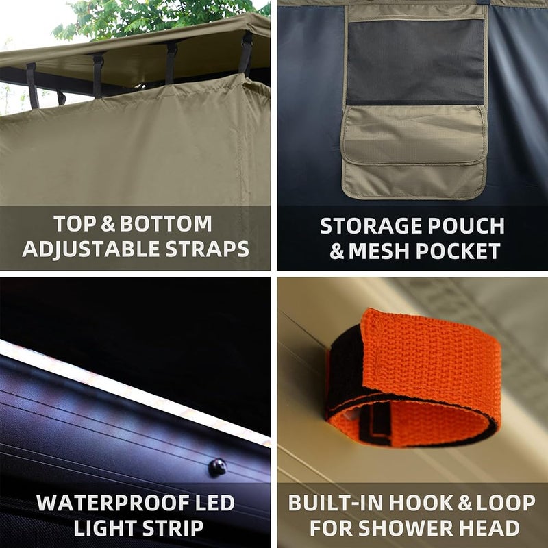 ALL-TOP Vehicle Awning Shower Room with Roof, 3.3ft x 3.3ft, Privacy Shelter Restroom with LED Light, Waterproof Carside Shower Tent Overland - Image 5