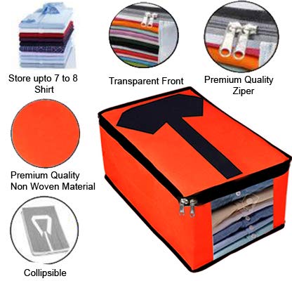 Rudraksh Rudraksh T Shirt Covers Storage Bags for wardrobe Organizer Shirts Organiser and Clothing Box For Closet Clothes Non Woven Red Pack of 2  - Image 2