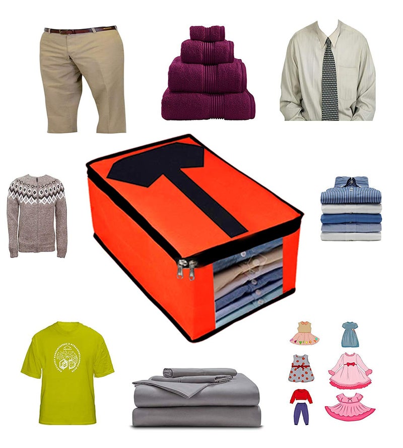 Rudraksh Rudraksh T Shirt Covers Storage Bags for wardrobe Organizer Shirts Organiser and Clothing Box For Closet Clothes Non Woven Red Pack of 2  - Image 4
