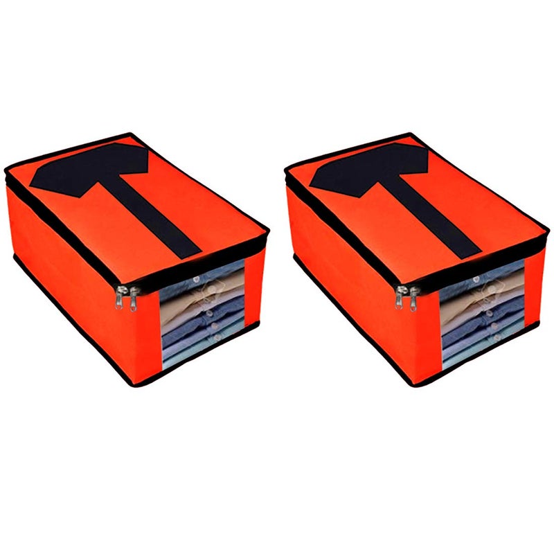 Rudraksh Rudraksh T Shirt Covers Storage Bags for wardrobe Organizer Shirts Organiser and Clothing Box For Closet Clothes Non Woven Red Pack of 2  - Image 1