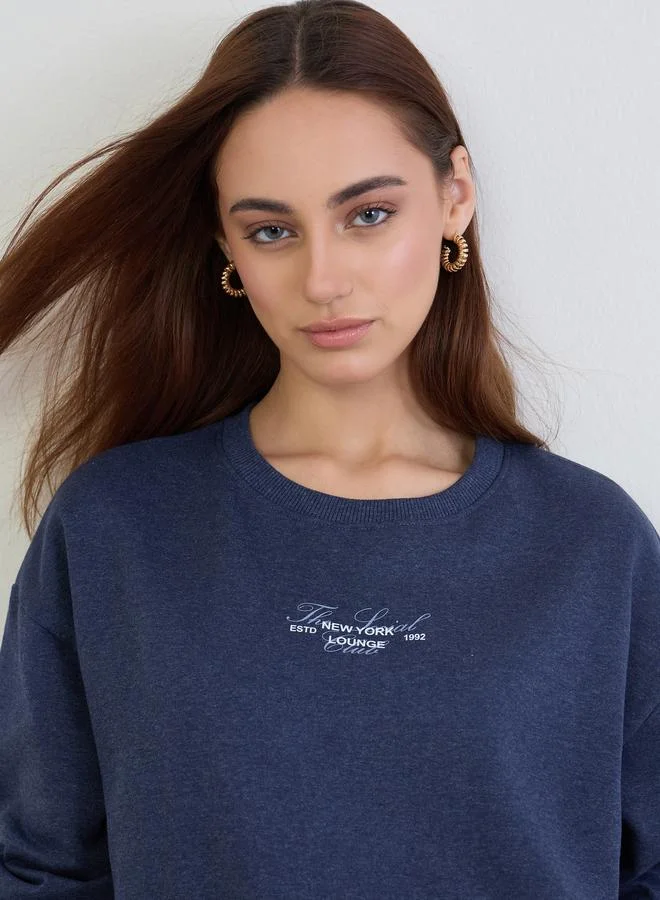 Styli Styli Dark Blue Longline Sweatshirt and Joggers Co-Ords