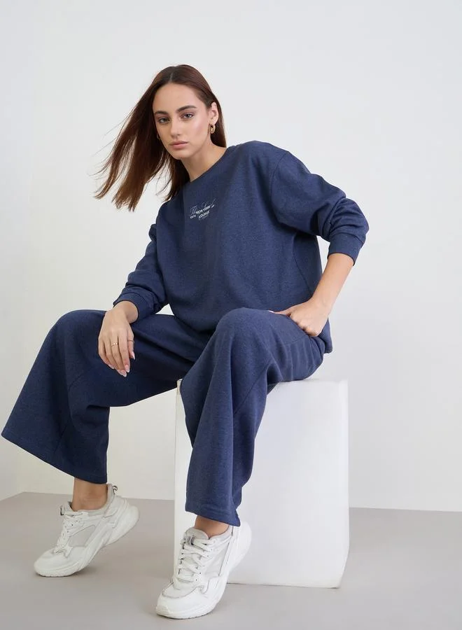 Styli Styli Dark Blue Longline Sweatshirt and Joggers Co-Ords
