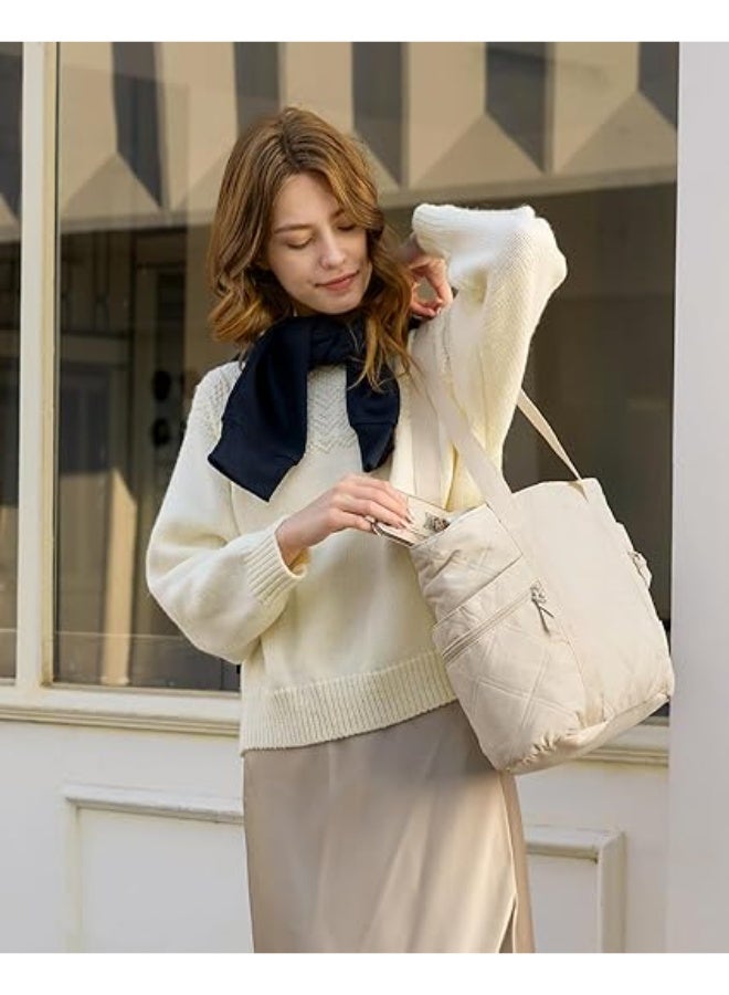 BAGSMART Tote Bag for Women, Puffer Tote Bag with Zipper, Travel Essentials Quilted Nurse Bag Carry On Bag Gifts for Women - Image 4
