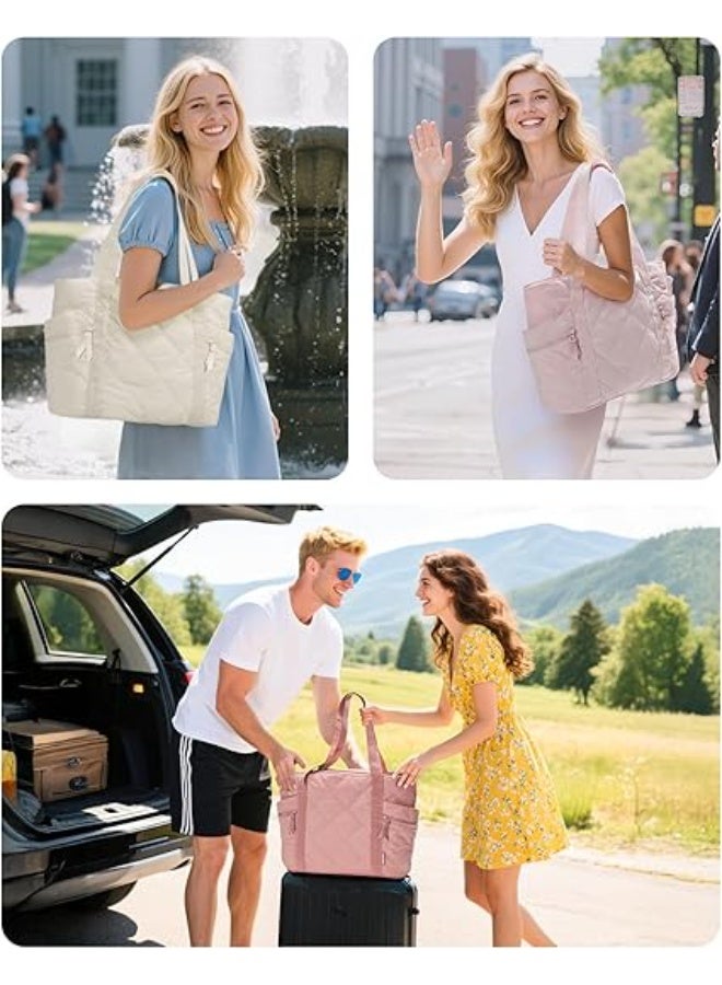 BAGSMART Tote Bag for Women, Puffer Tote Bag with Zipper, Travel Essentials Quilted Nurse Bag Carry On Bag Gifts for Women - Image 2