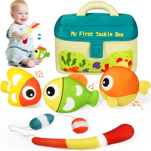 KMUYSL Baby Toys 036912 Months My First Tackle Box Plush Toys 4 Pcs Sensory Playset Soft Toys with Squeaker Crinkle for 012 Months Newborn Infant Birthday for Boys Girls - Image 1