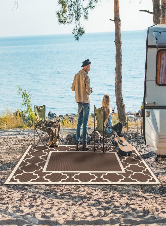 GENIMO 6' x 9' Outdoor Rug Waterproof for Patio Decor, Foldable Reversible Plastic Straw Area Rugs Mat for Camper, Outside Carpet for Rv, Deck, Porch, Picnic, Beach, Balcony, Coffee & Beige - Image 3