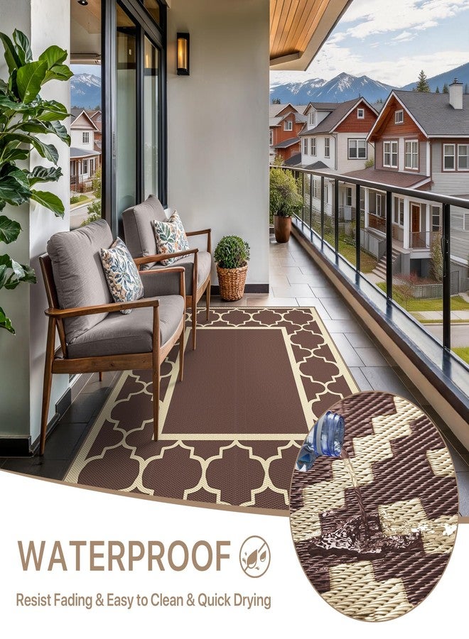 GENIMO 6' x 9' Outdoor Rug Waterproof for Patio Decor, Foldable Reversible Plastic Straw Area Rugs Mat for Camper, Outside Carpet for Rv, Deck, Porch, Picnic, Beach, Balcony, Coffee & Beige - Image 5