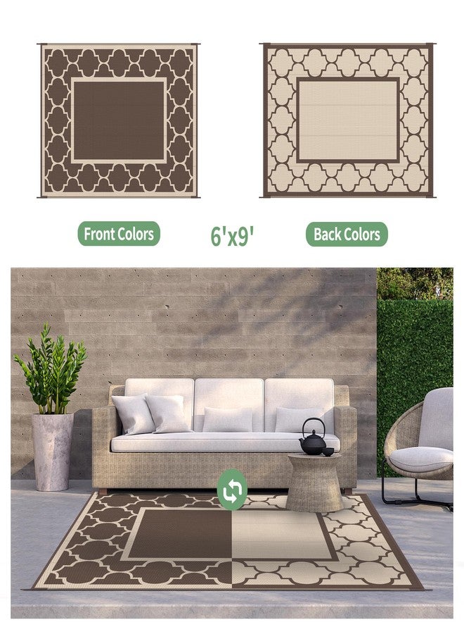 GENIMO 6' x 9' Outdoor Rug Waterproof for Patio Decor, Foldable Reversible Plastic Straw Area Rugs Mat for Camper, Outside Carpet for Rv, Deck, Porch, Picnic, Beach, Balcony, Coffee & Beige - Image 4