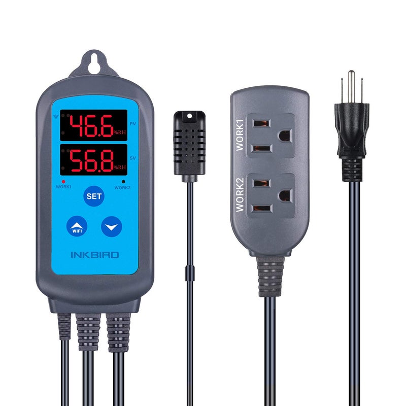 Inkbird Digital Wi-Fi Humidity Controller IHC-200 Dual Outlet Pre-Wired Humidistat for Mushroom Growing Curing Meat Reptile Greenhouse Support Humidifier Dehumidifier Fan iOS&Andriod. - Image 1