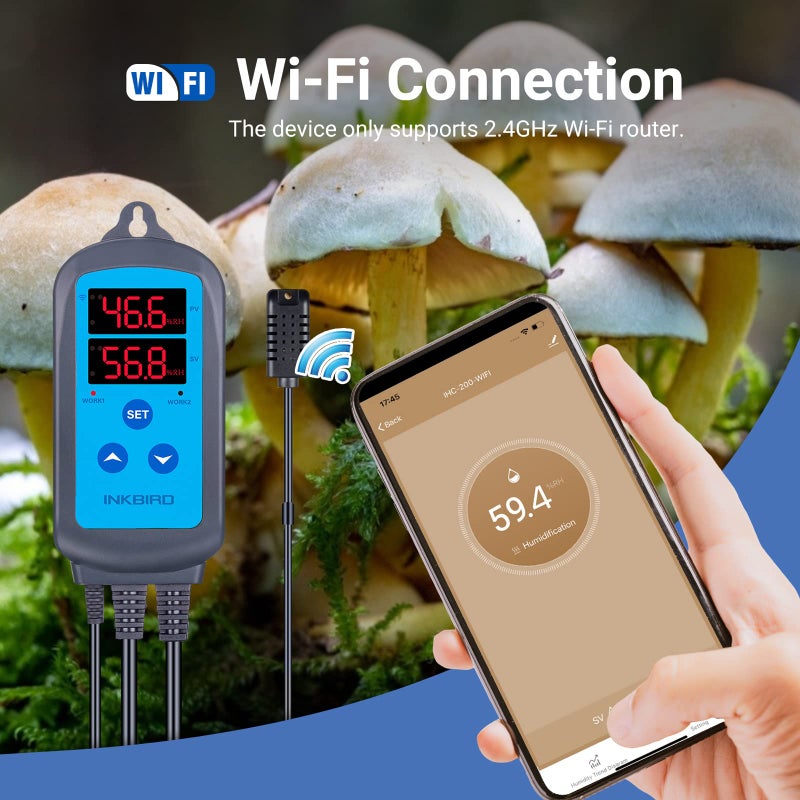 Inkbird Digital Wi-Fi Humidity Controller IHC-200 Dual Outlet Pre-Wired Humidistat for Mushroom Growing Curing Meat Reptile Greenhouse Support Humidifier Dehumidifier Fan iOS&Andriod. - Image 3
