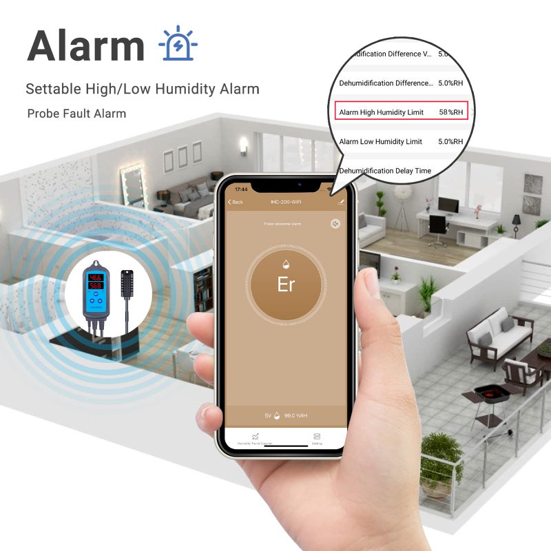Inkbird Digital Wi-Fi Humidity Controller IHC-200 Dual Outlet Pre-Wired Humidistat for Mushroom Growing Curing Meat Reptile Greenhouse Support Humidifier Dehumidifier Fan iOS&Andriod. - Image 4