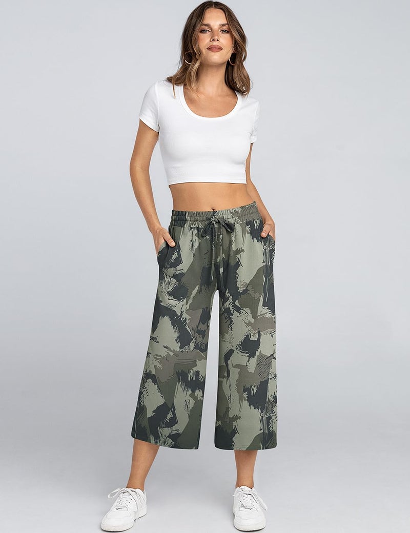 TARSE Yoga Pants for Women Plus Size Capri Casual Wide Leg Yoga Sweatpants Loose Soft Pajamas with Pockets (Camouflage,5XL) - Image 3