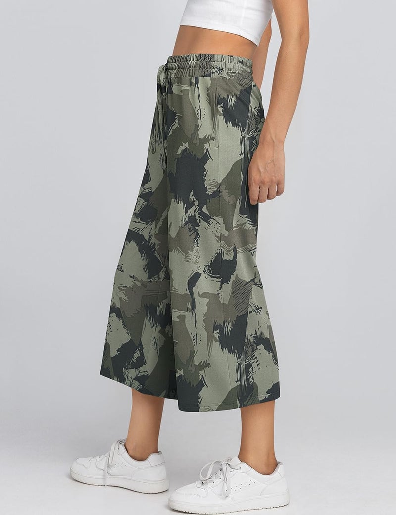 TARSE Yoga Pants for Women Plus Size Capri Casual Wide Leg Yoga Sweatpants Loose Soft Pajamas with Pockets (Camouflage,5XL) - Image 1