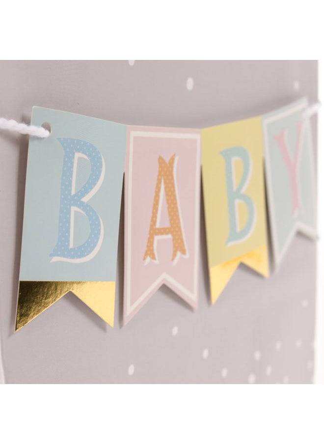 Hallmark - 9" Medium Baby Gift Bag with Tissue Paper - Baby Banner in Grey, Pink and Blue for Baby Showers, New Parents, and More - Image 1