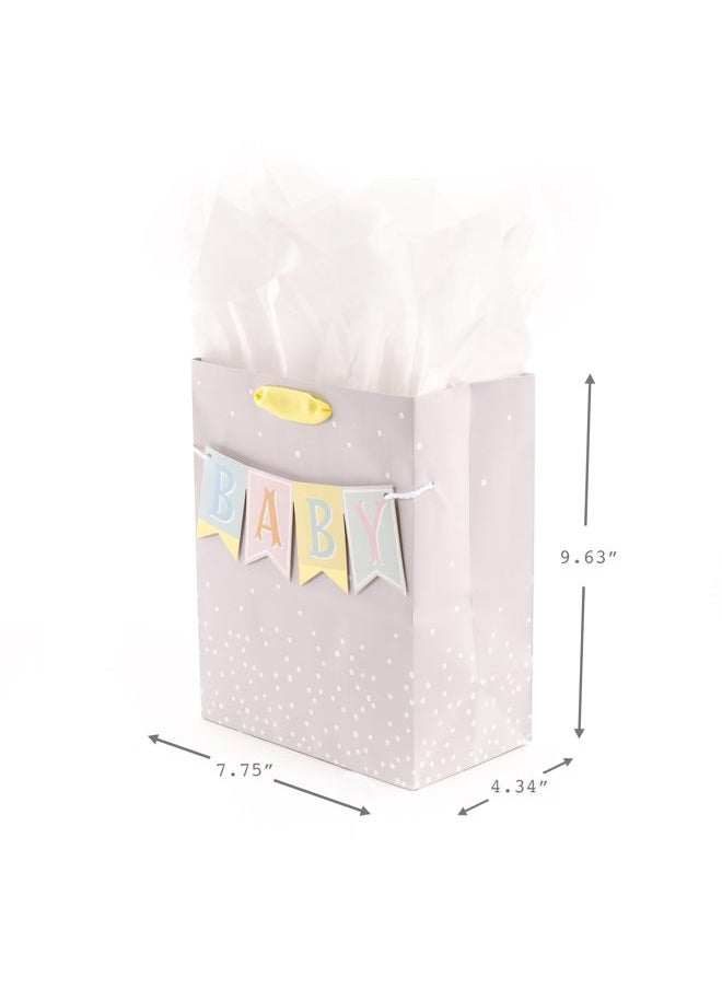 Hallmark - 9" Medium Baby Gift Bag with Tissue Paper - Baby Banner in Grey, Pink and Blue for Baby Showers, New Parents, and More - Image 1