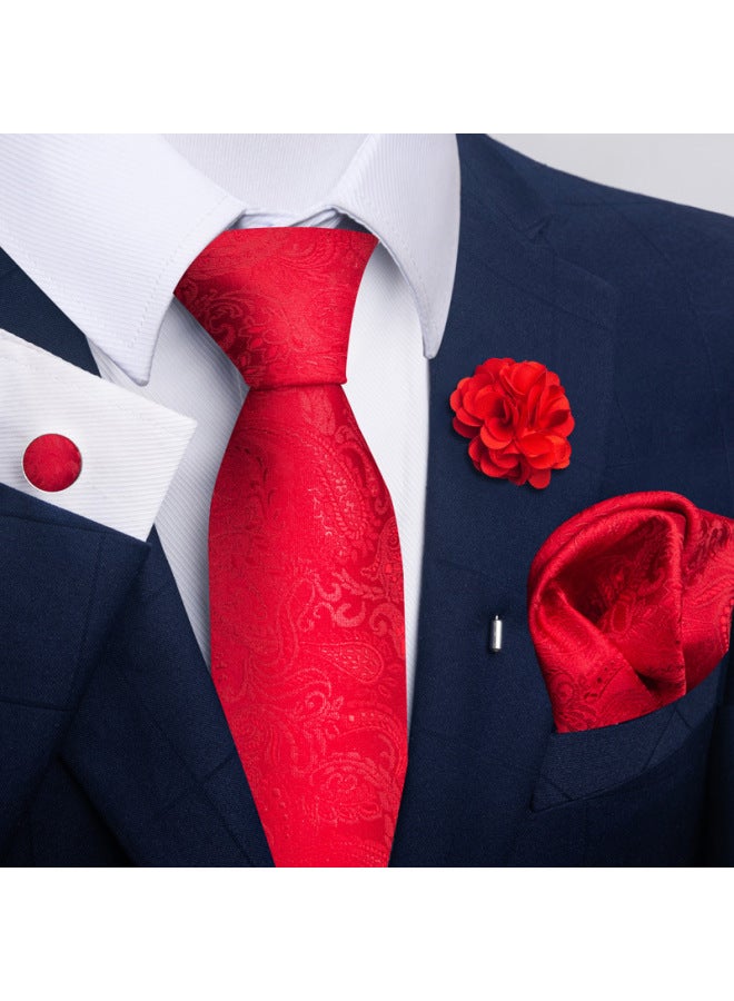New Men's Tie Suit Pocket Square Set 8cm Polyester Jacquard Business Formal Tie For Men
