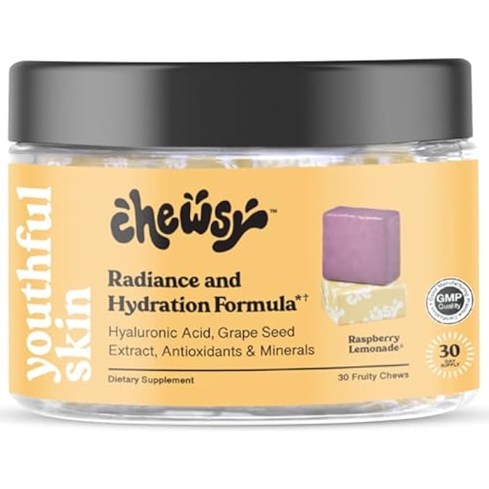 Chewsy Youthful Skin, Fruity Chews Vitamins, Radiance & Hydration Formula, Hyaluronic Acid, Grape Seed Extract, Antioxidants & Minerals, Vitamins Raspberry Lemonade Flavor 30-Day Supply - Image 1